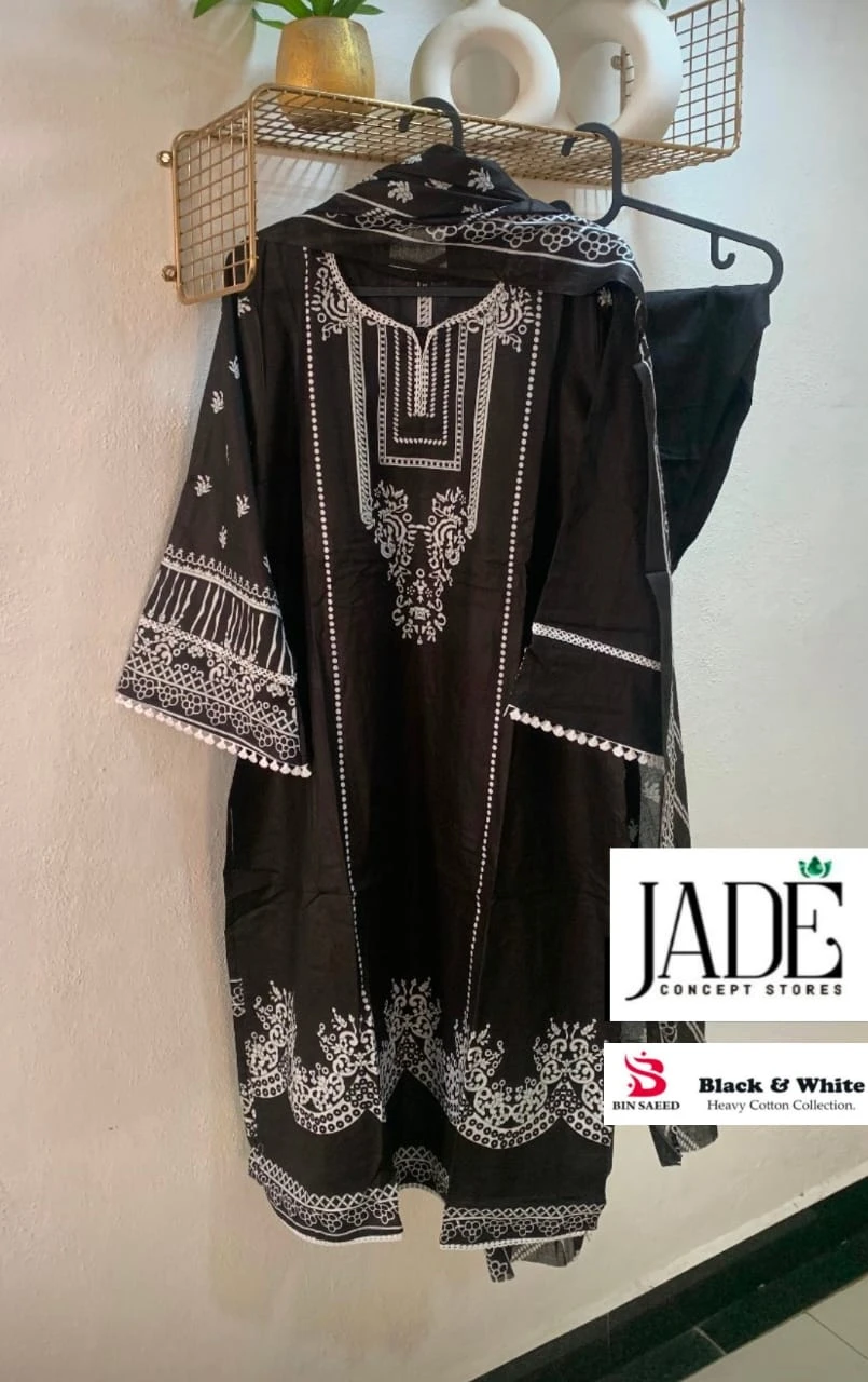 BIN SAEED BLACK N WHITE HEAVY COTTON LUXURY COLLECTION